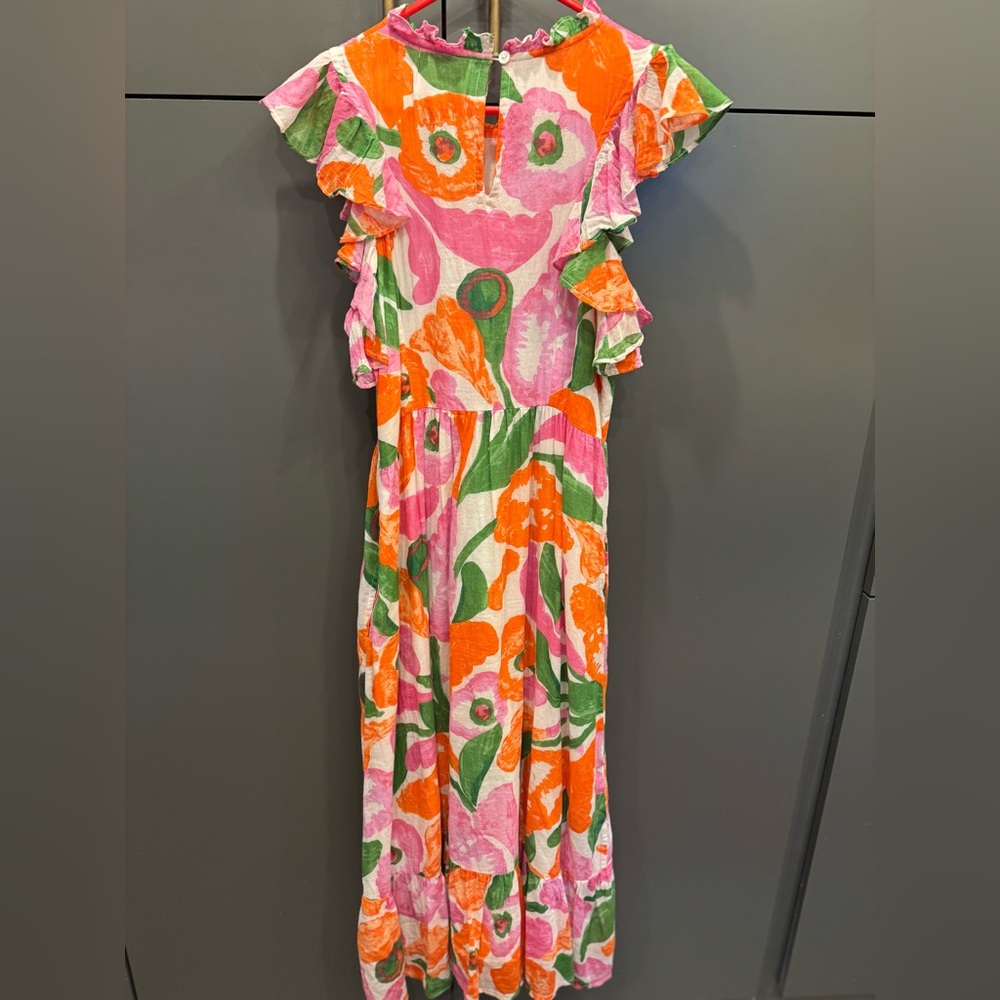 Banjanan Hannah Ruffle Midi Dress Vibrant Floral Womens Size M - Picture 3 of 4